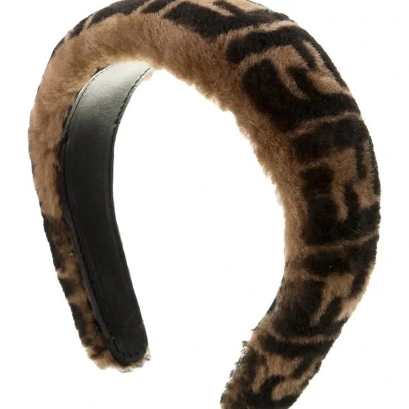 Fendi Fur Leopard Print Headband Brown - Picture 1 of 3